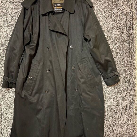 London Fog Men's Black Trench Coat Size 40 Double-Breasted - Picture 1 of 8